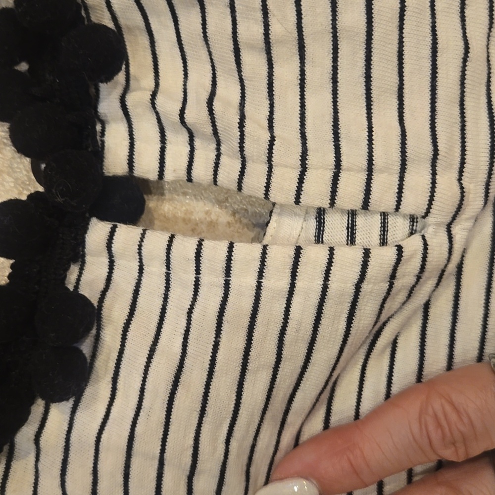 Boden White/Black Striped Pom Pom Accent Neck Line Sleeveless Swing Top - Picture 7 of 9